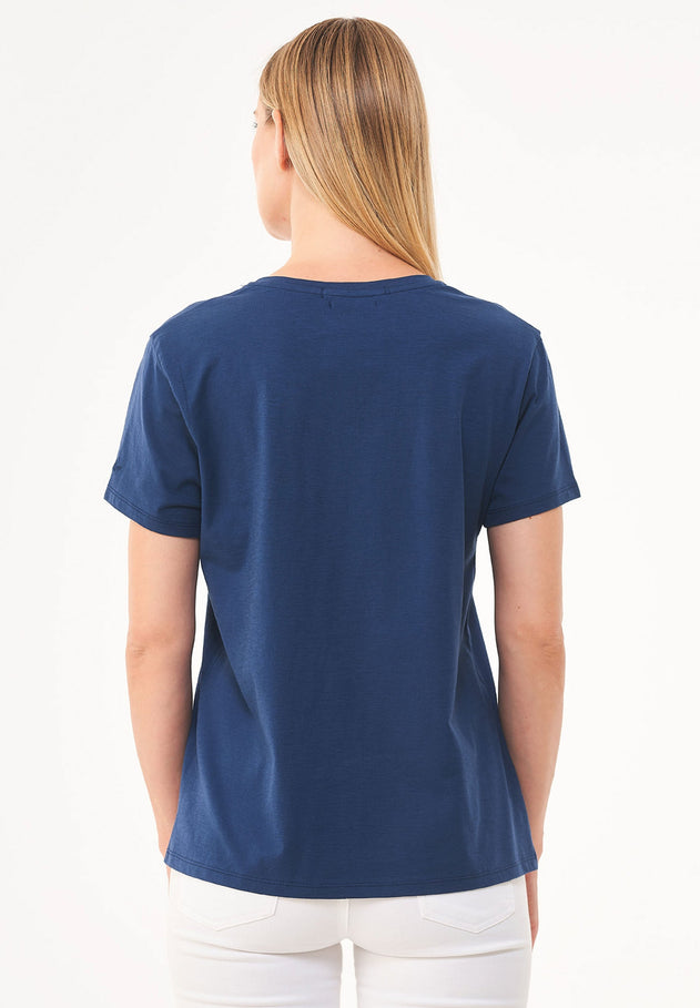 Dames V-hals T-shirt Marineblauw