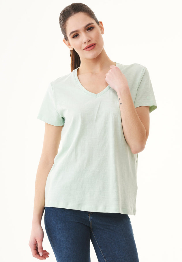 Dames V-hals T-shirt Aqua Green
