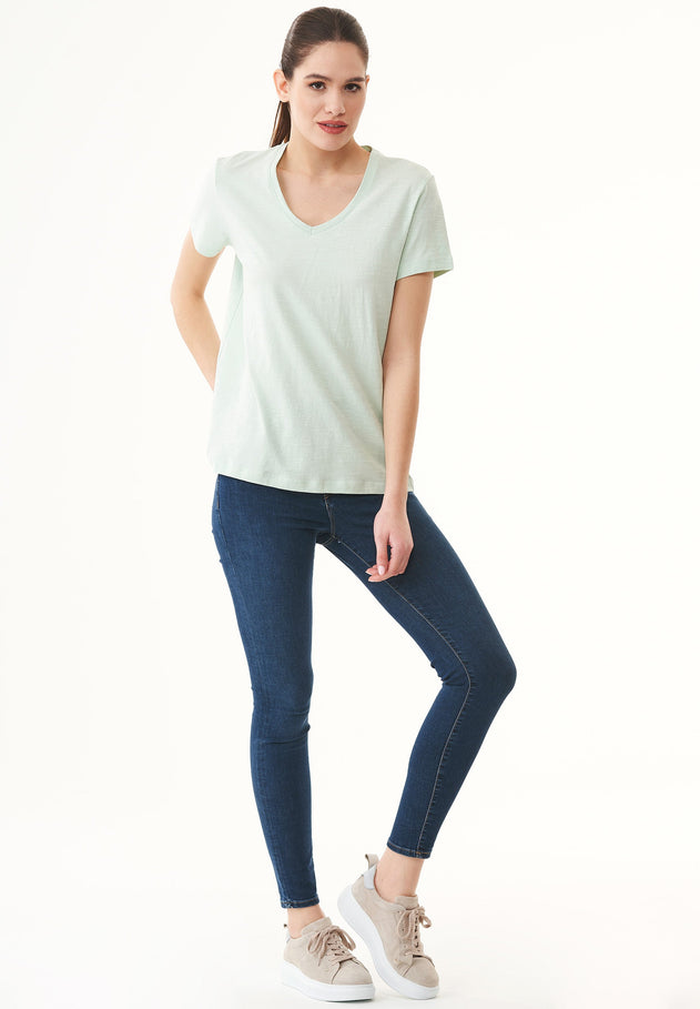Dames V-hals T-shirt Aqua Green