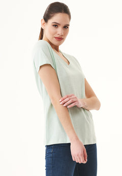 Dames V-hals T-shirt Aqua Green