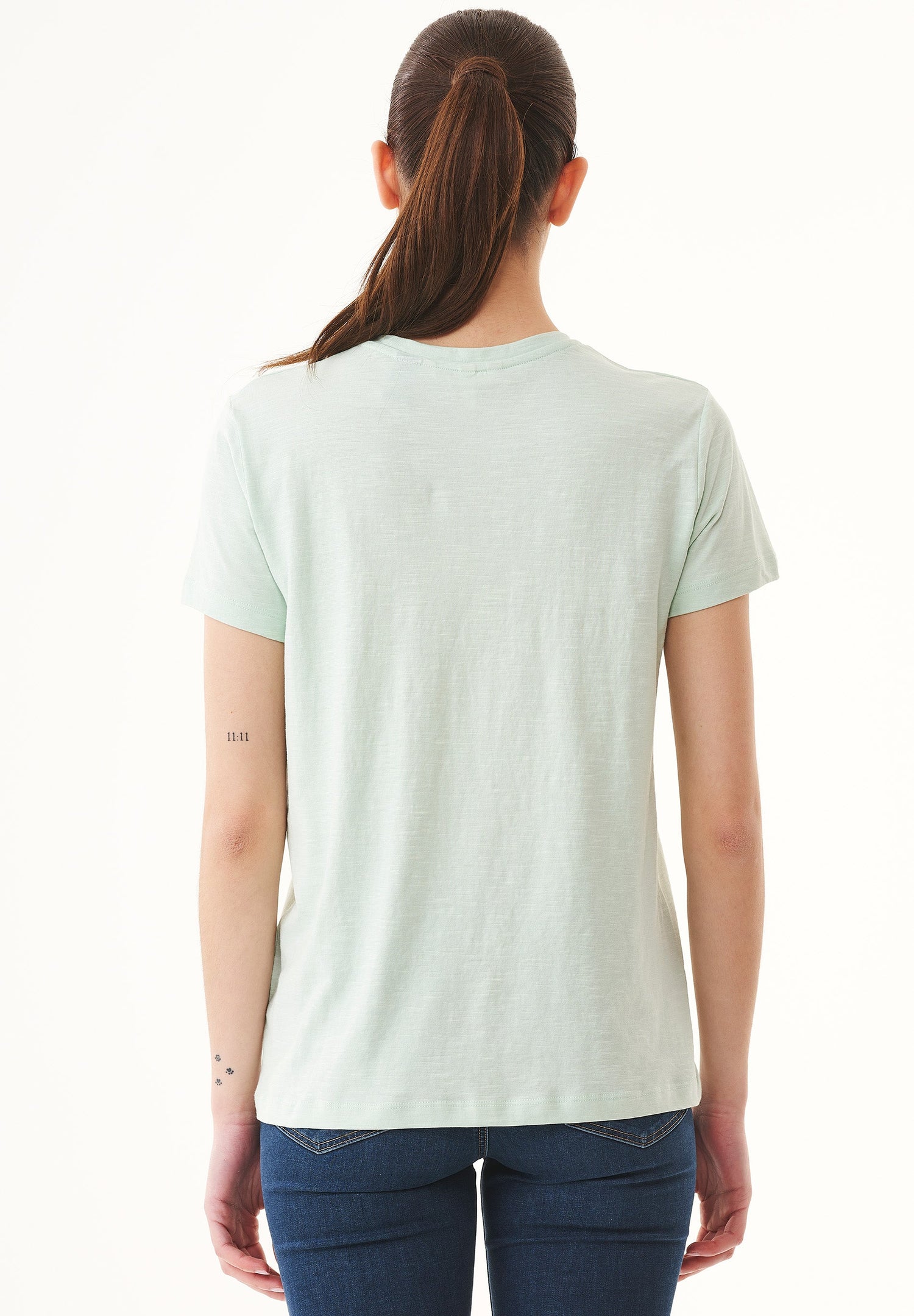 Dames V-hals T-shirt Aqua Green