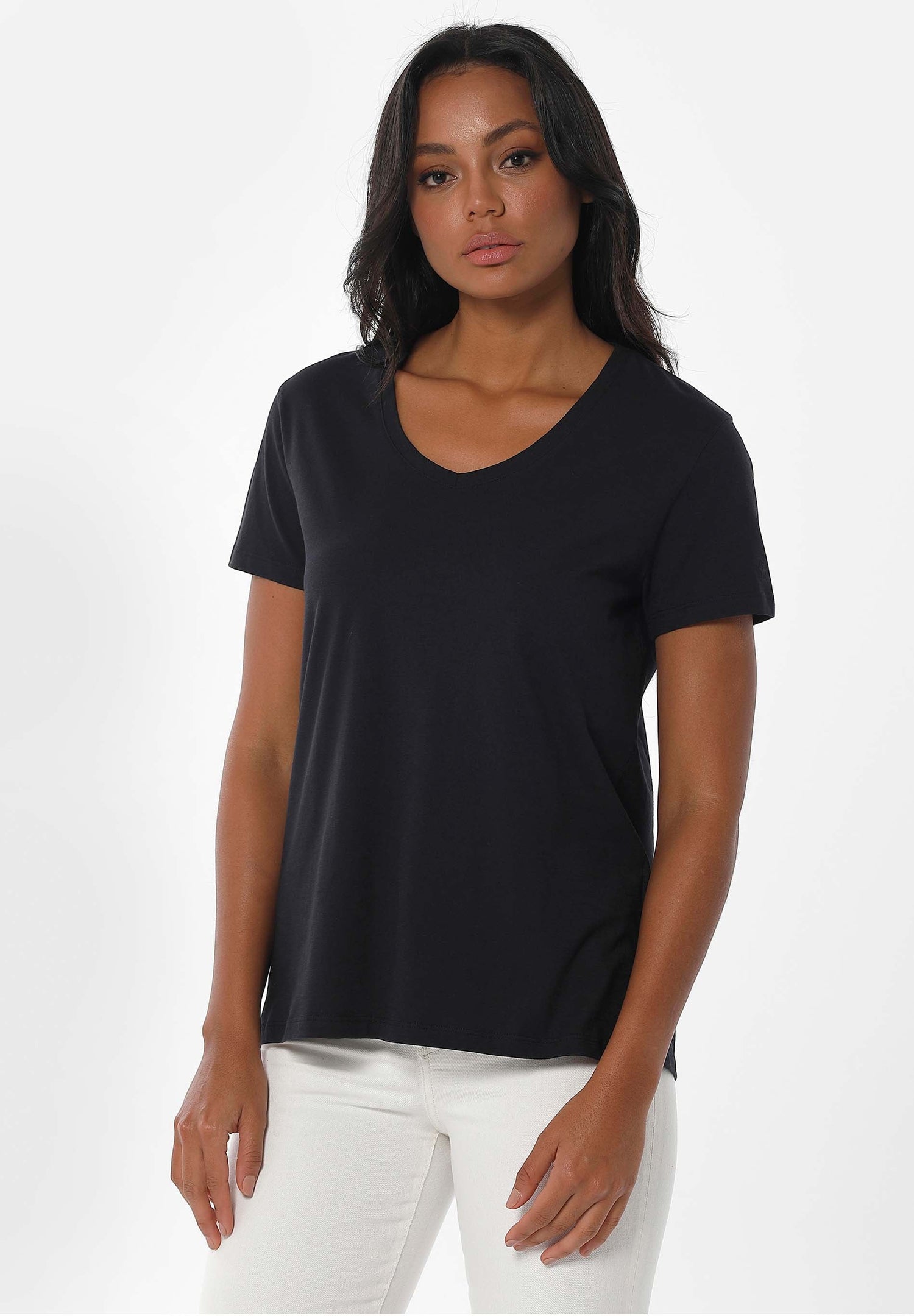 Dames V-hals T-shirt Zwart
