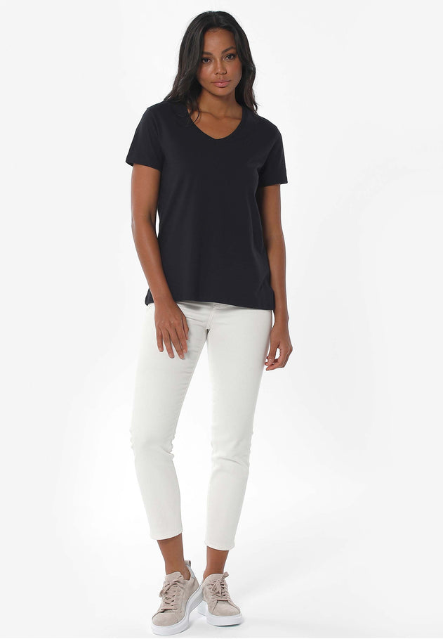 Dames V-hals T-shirt Zwart