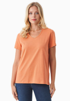 Dames V-hals T-shirt Dusty Orange