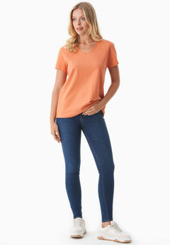 Dames V-hals T-shirt Dusty Orange
