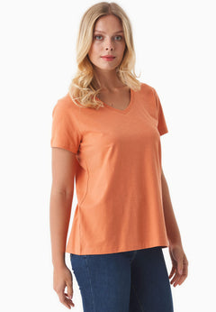 Dames V-hals T-shirt Dusty Orange