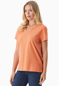 Dames V-hals T-shirt Dusty Orange
