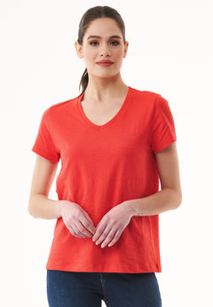 Dames V-hals T-shirt Dusty Red
