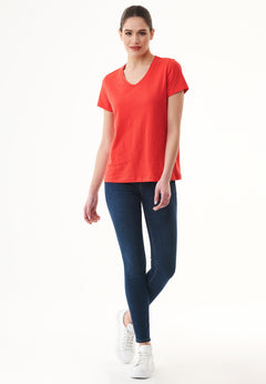 Dames V-hals T-shirt Dusty Red
