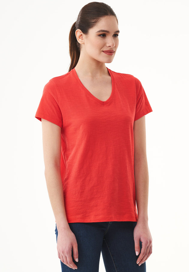 Dames V-hals T-shirt Dusty Red