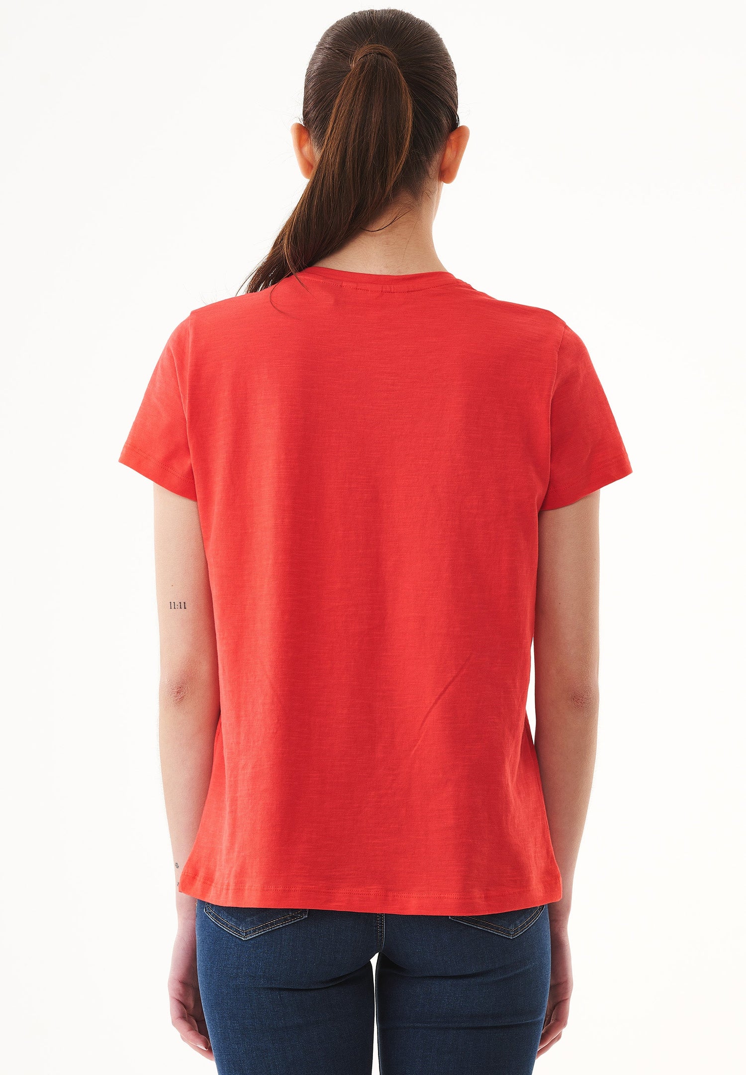 Dames V-hals T-shirt Dusty Red