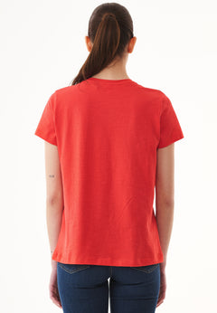 Dames V-hals T-shirt Dusty Red