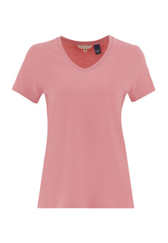 Dames V-hals T-shirt Flamingo Pink