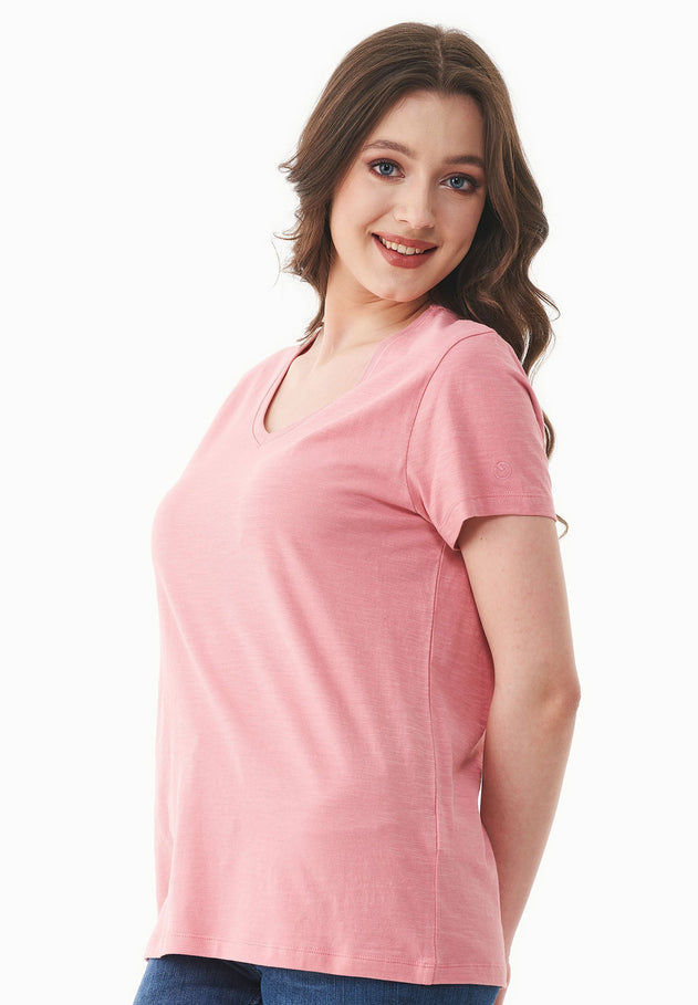 Dames V-hals T-shirt Flamingo Pink