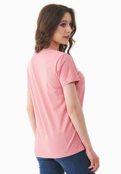 Dames V-hals T-shirt Flamingo Pink
