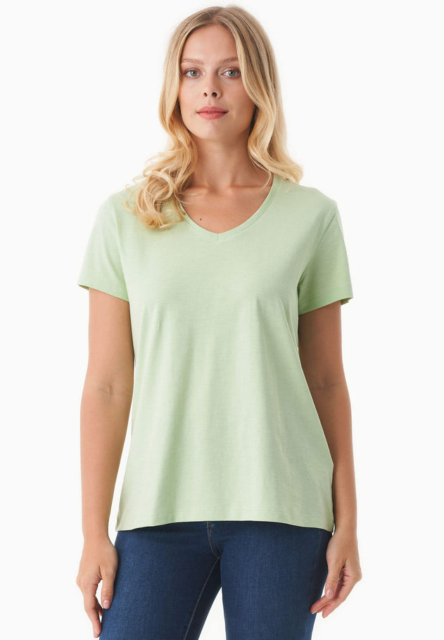 Dames V-hals T-shirt Foam Green