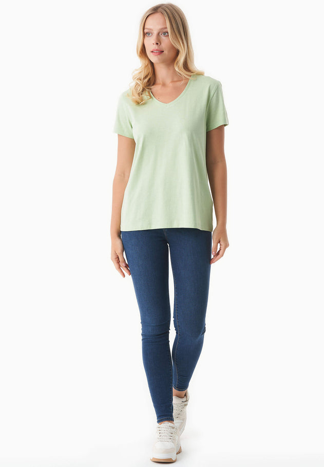 Dames V-hals T-shirt Foam Green