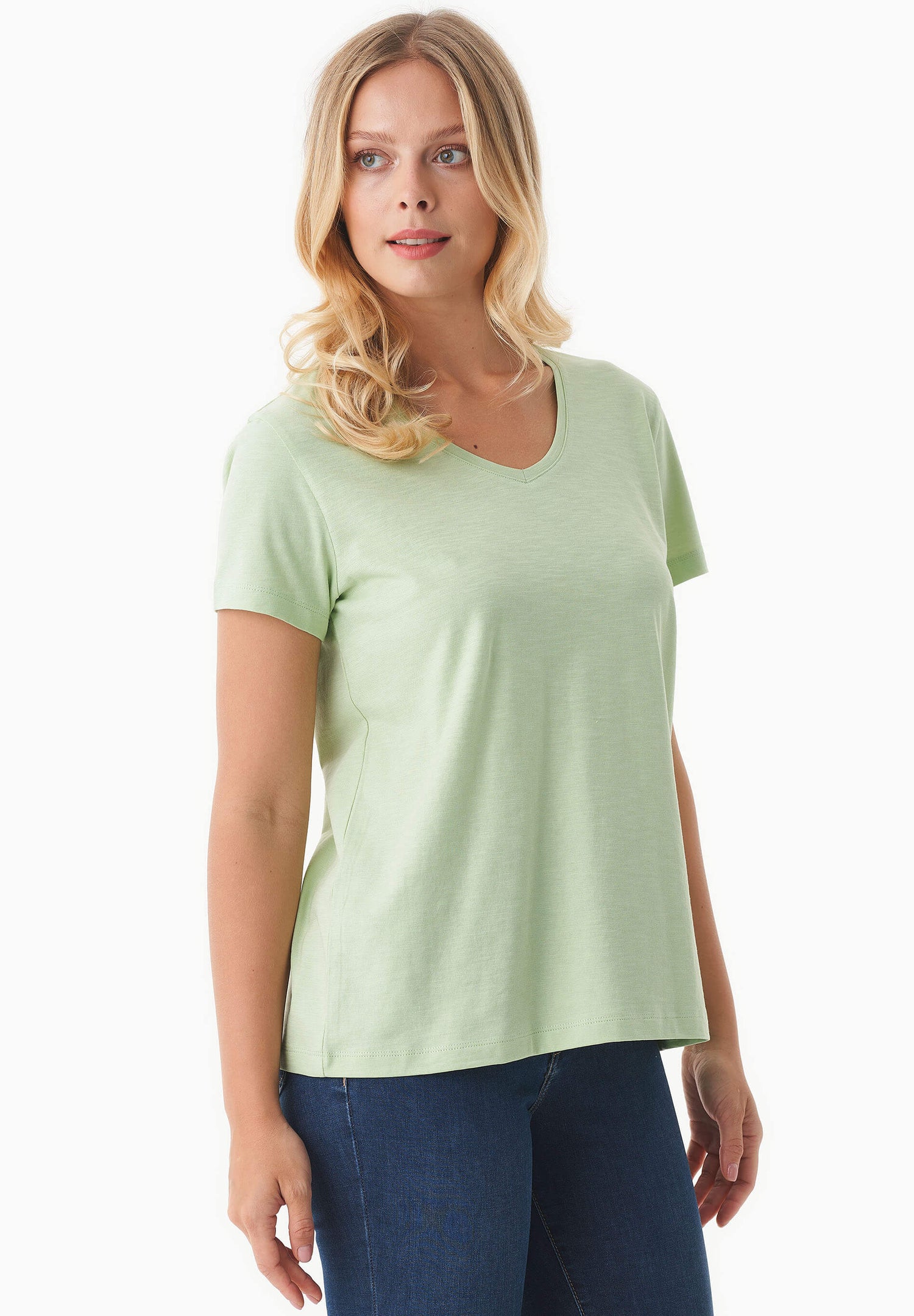 Dames V-hals T-shirt Foam Green
