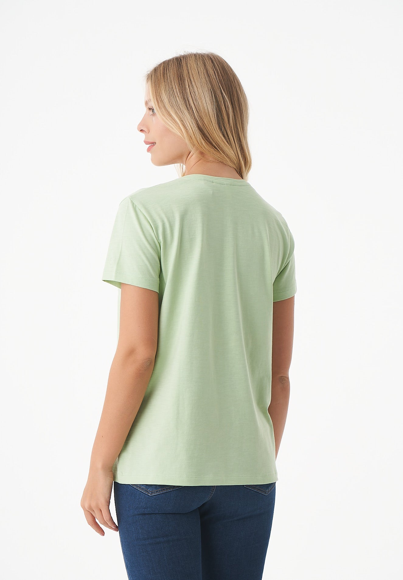 Dames V-hals T-shirt Foam Green