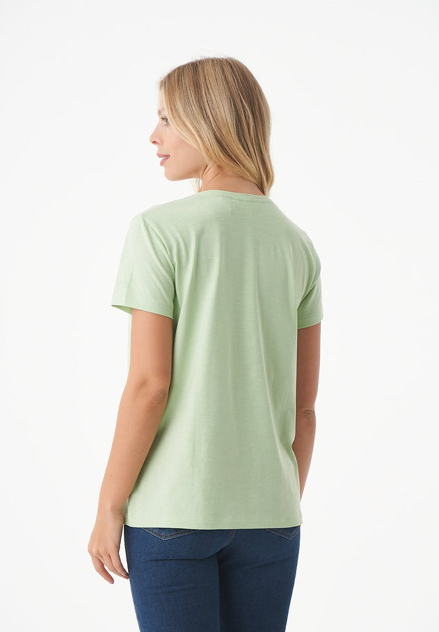 Dames V-hals T-shirt Foam Green