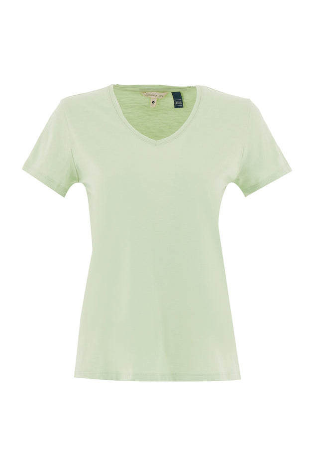 Dames V-hals T-shirt Foam Green