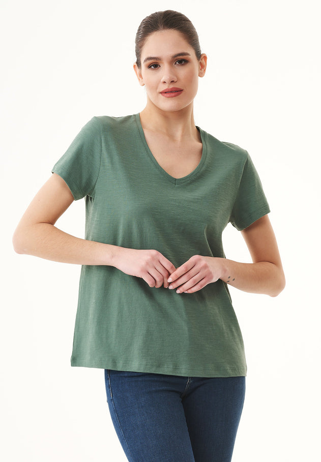 Women's Basic V-Neck T-Shirt Green Tea