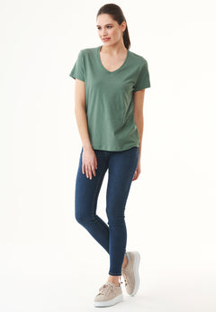 Women's Basic V-Neck T-Shirt Green Tea