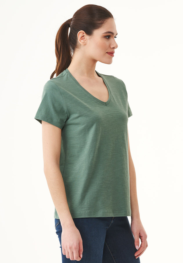 Dames V-hals T-shirt Green Tea