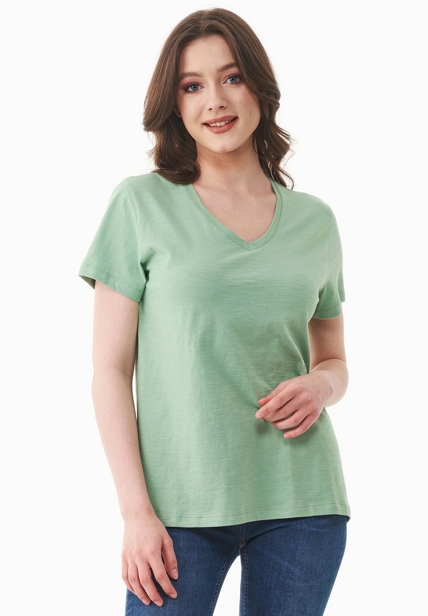 Dames V-hals T-shirt Matcha Green
