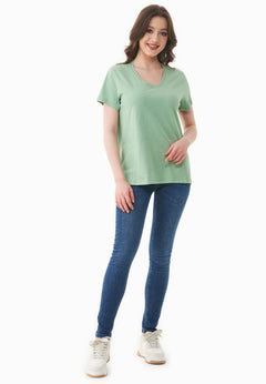 Dames V-hals T-shirt Matcha Green