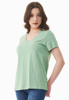 Dames V-hals T-shirt Matcha Green