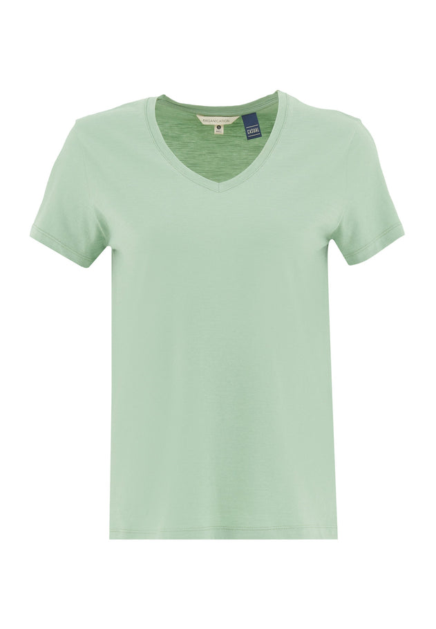 Dames V-hals T-shirt Matcha Green