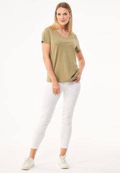 Dames V-hals T-shirt Olijf