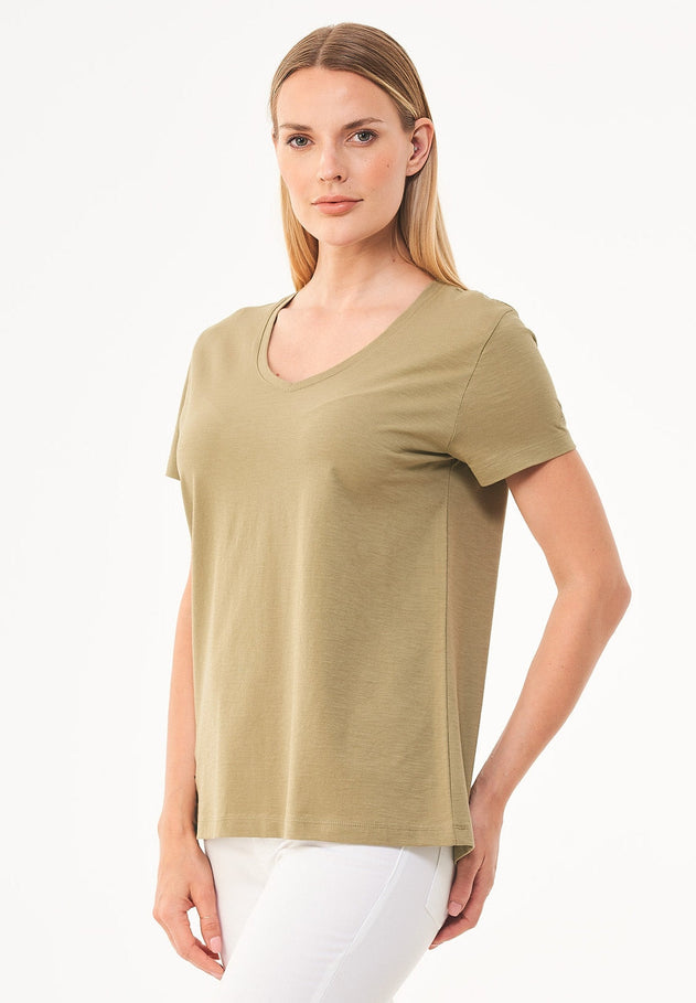 Dames V-hals T-shirt Olijf