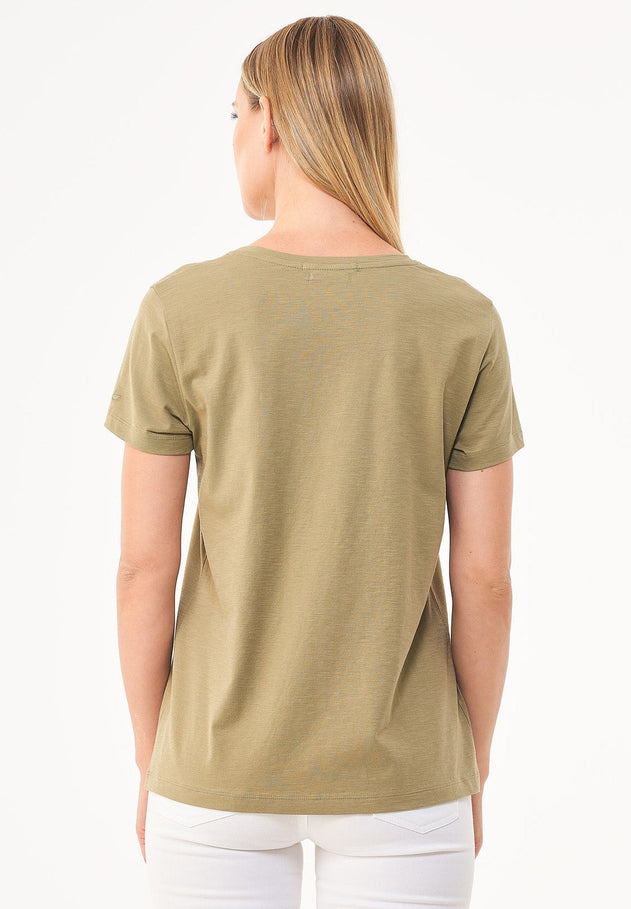 Dames V-hals T-shirt Olijf