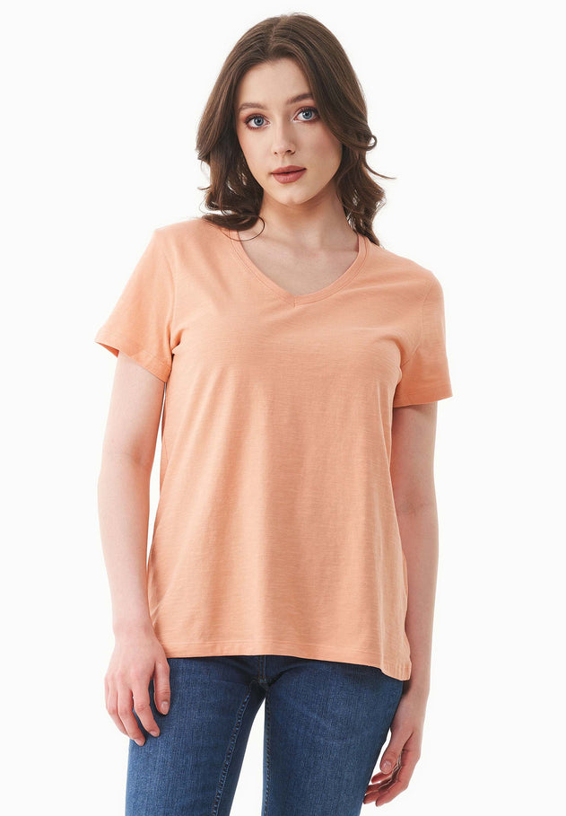 Dames V-hals T-shirt Peach