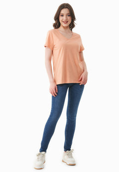 Dames V-hals T-shirt Peach