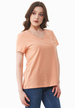 Dames V-hals T-shirt Peach