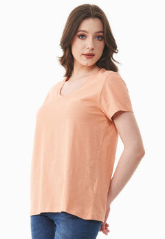 Dames V-hals T-shirt Peach