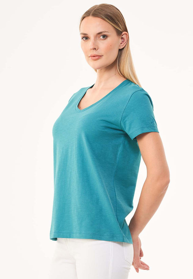 Dames V-hals T-shirt Petrol Green