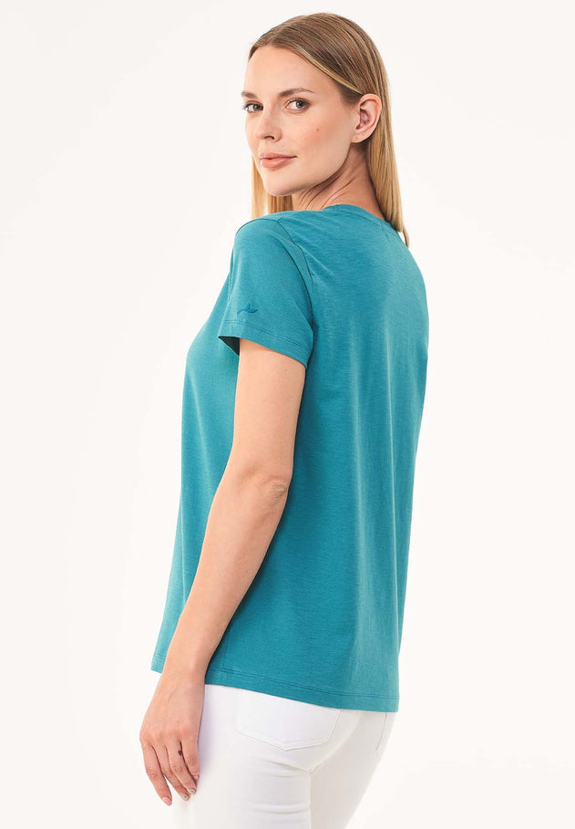 Dames V-hals T-shirt Petrol Green