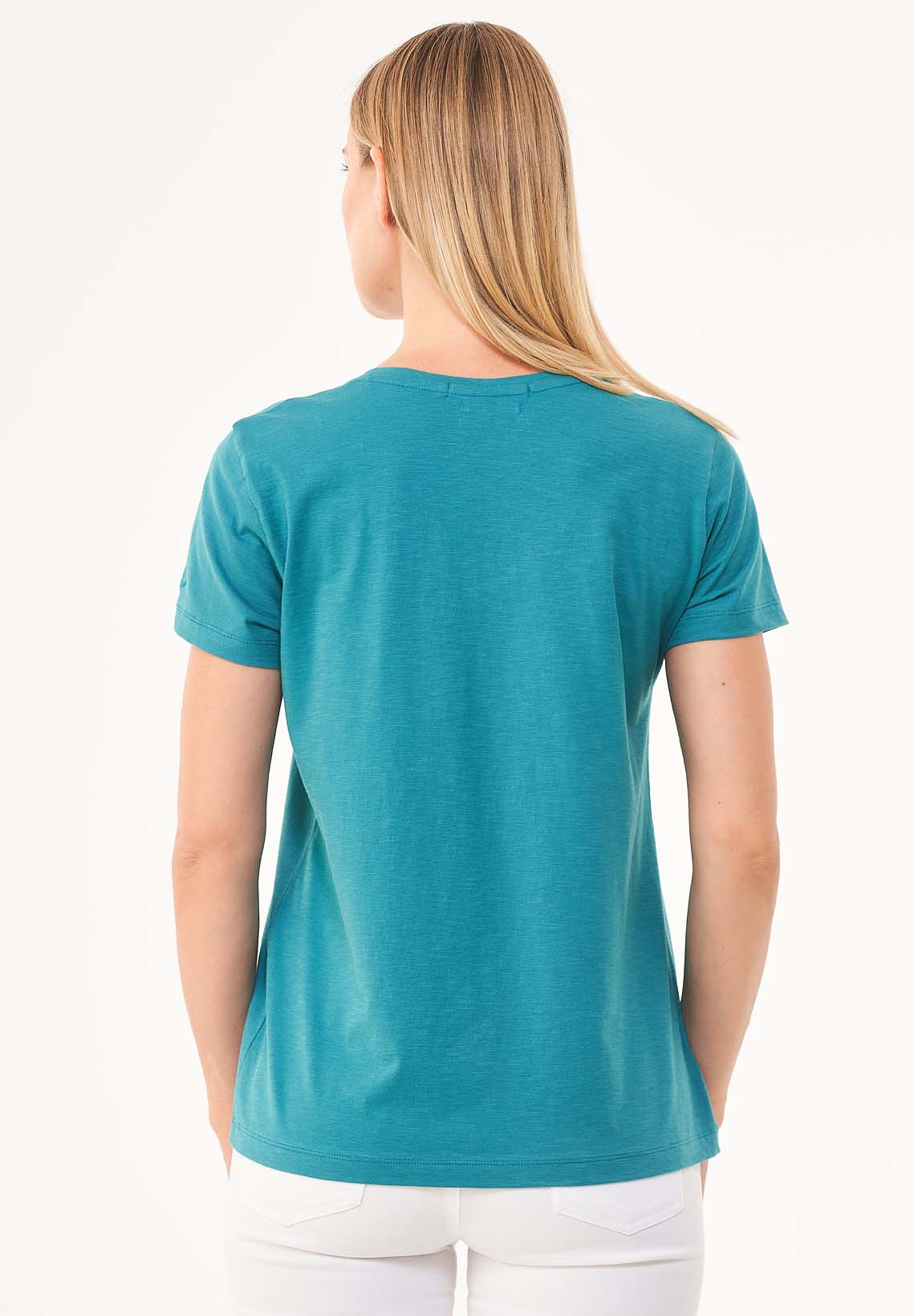 Dames V-hals T-shirt Petrol Green