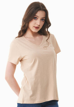 Women's Basic V-Neck T-Shirt Soft Beige