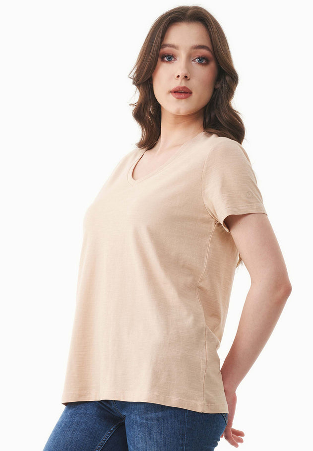 Dames V-hals T-shirt Soft Beige