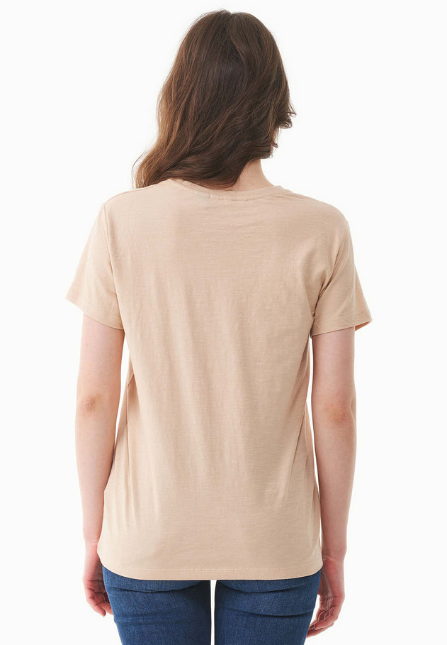 Women's Basic V-Neck T-Shirt Soft Beige