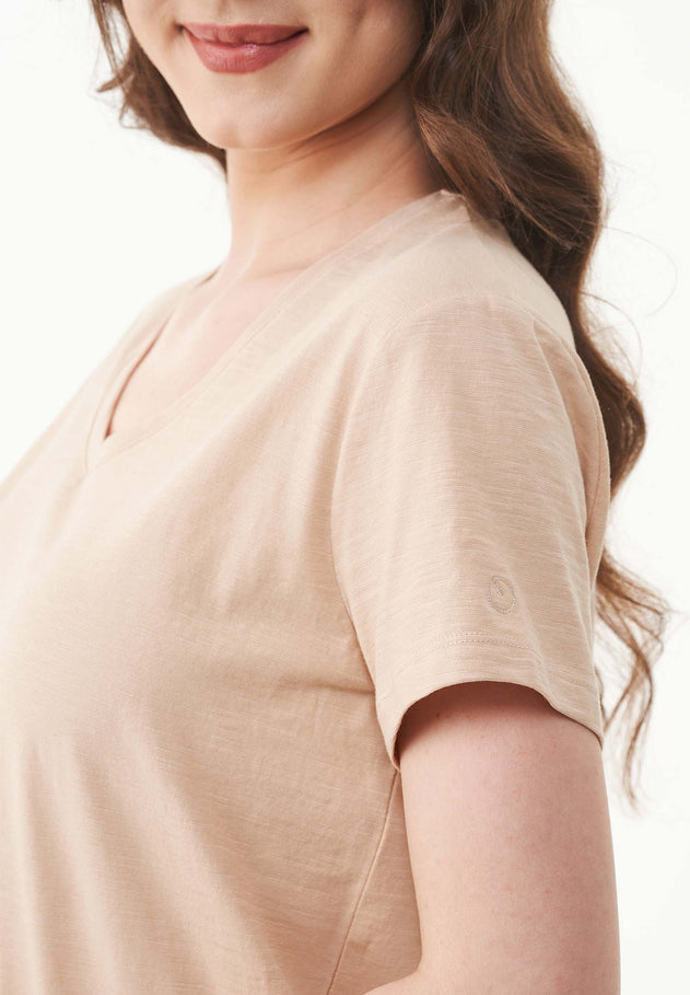 Dames V-hals T-shirt Soft Beige