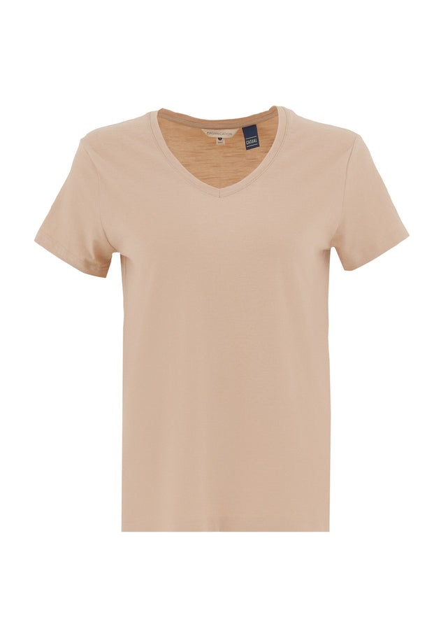 Dames V-hals T-shirt Soft Beige