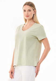 Dames V-hals T-shirt Soft Green