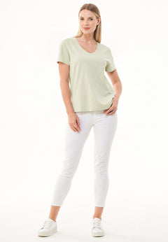Dames V-hals T-shirt Soft Green