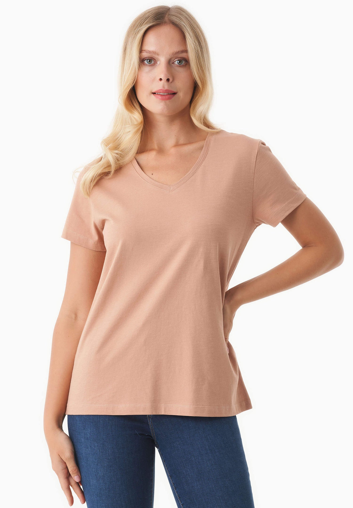 Basic V-Neck T-Shirt Tan